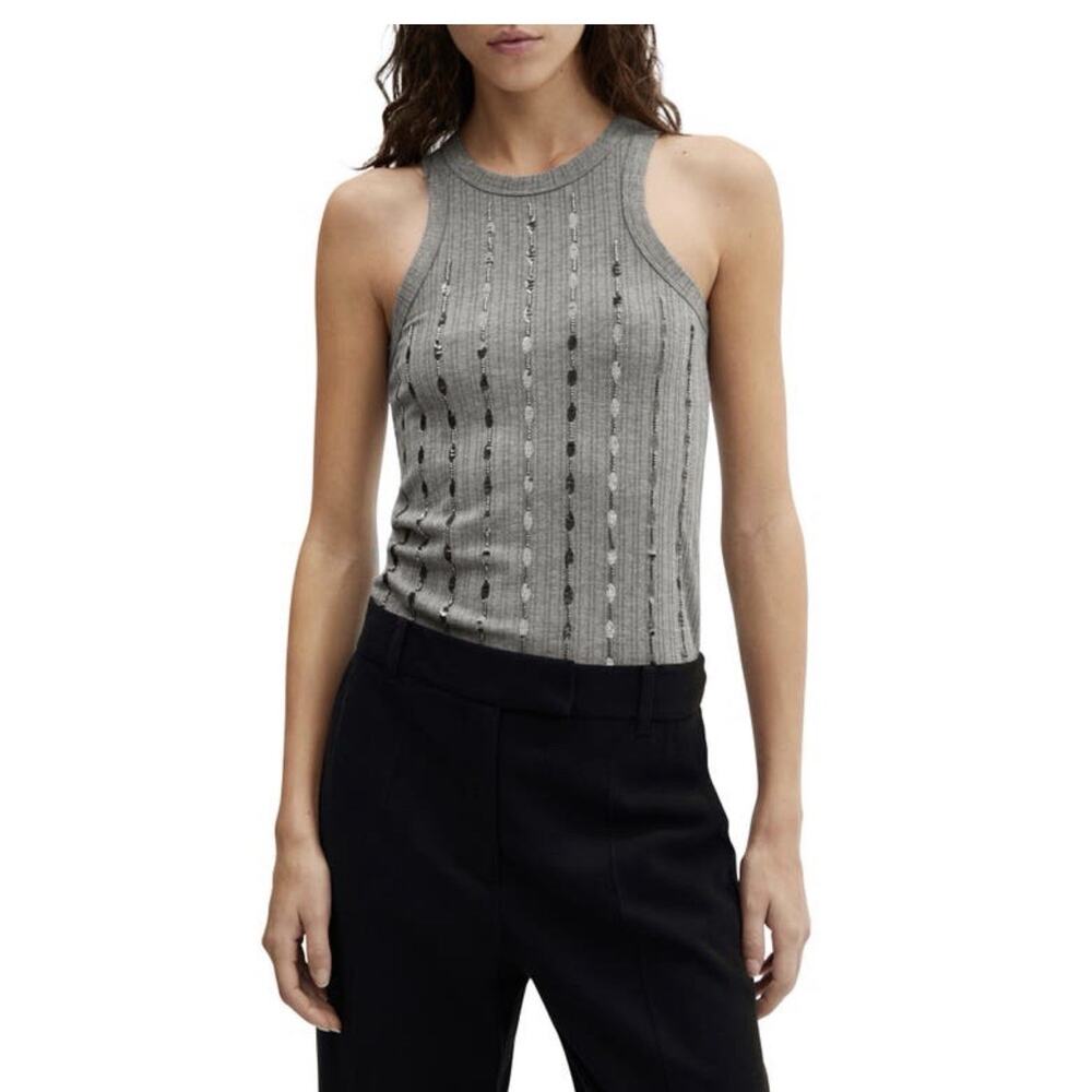 Mango MNG Sequin Gray Stripe Tank Top Women’s Size Small New NWT